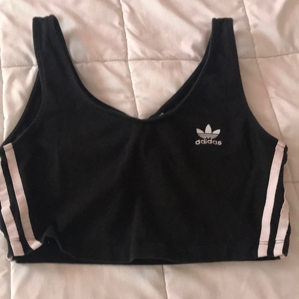 Black and white adidas cropped tank top.